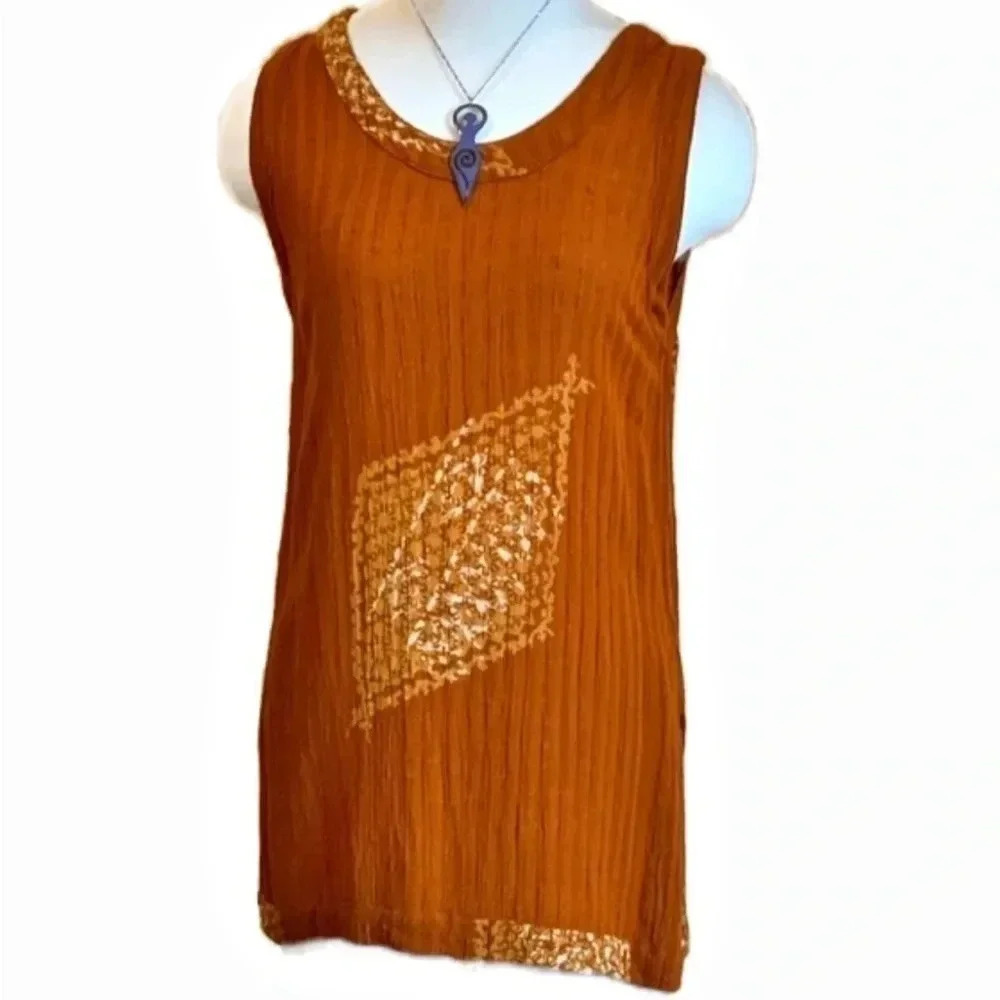KALIYANA Orange Oversized Linen Textured Top Size S/M